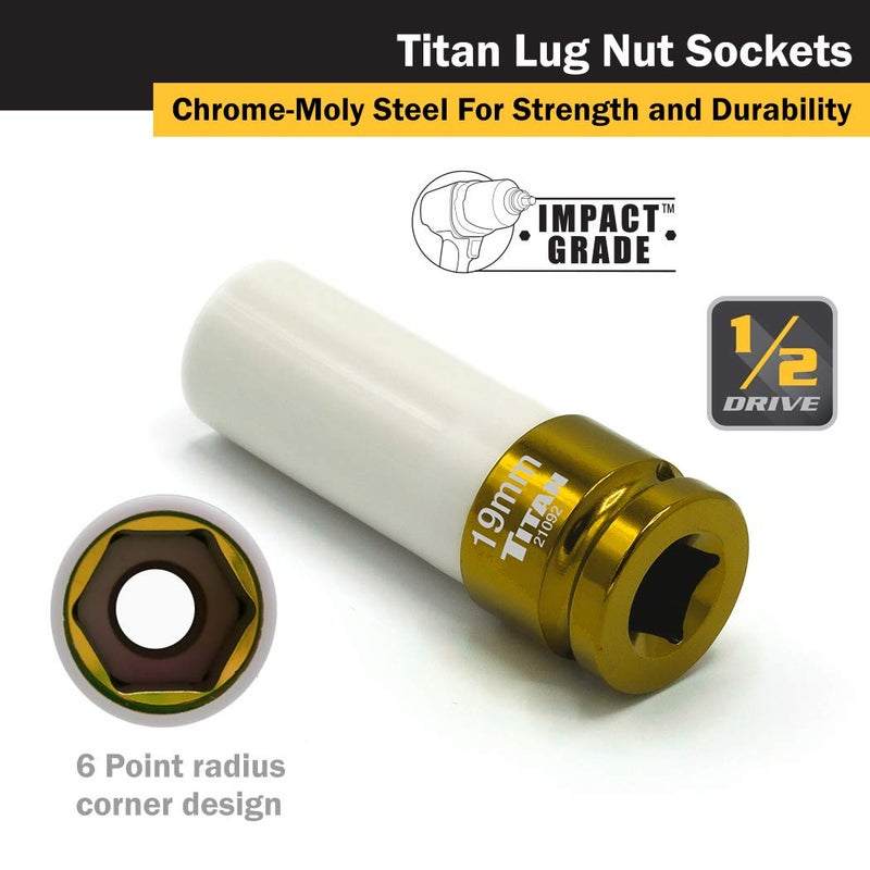 Titan 21092 1/2-Inch Drive x 19mm Non-marring Impact Deep Lug Nut Socket - Image 3
